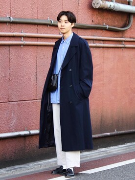 トレンチコートを使った ネイビー のメンズ人気ファッションコーディネート ユーザー Wearista Wear