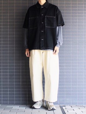 「Graphpaper（グラフペーパー）のアイテム（Tシャツ/カットソー）」を使った、Ryuさん（メンズ・183cm）の春コーディネート
