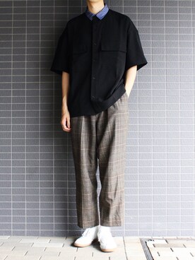 Ryuさんの「ブライトポプリンリラックスレギュラーカラーオーバーCPOシャツ 1/2 sleeve(EMMA CLOTHES)」を使ったコーディネート