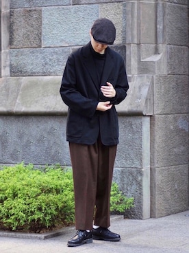 「marka（マーカ）のアイテム（スラックス）」を使った、Ryuさん（メンズ・183cm）の秋コーディネート