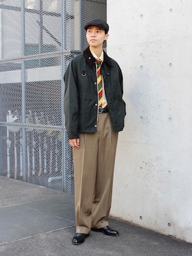 「アイテム（ハンチング/ベレー帽、ブラウン系）」を使った、Ryuさん（メンズ・183cm）の春コーディネート