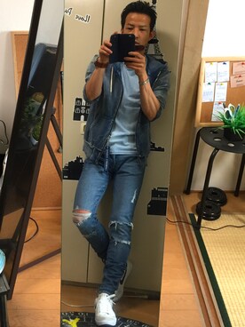 「NIKE（ナイキ）のアイテム（スニーカー、ホワイト系）」を使った、koujiさん（メンズ）の春コーディネート