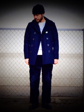 「アイテム（ピーコート）」を使った、sugaさん（メンズ・177cm）の秋コーディネート