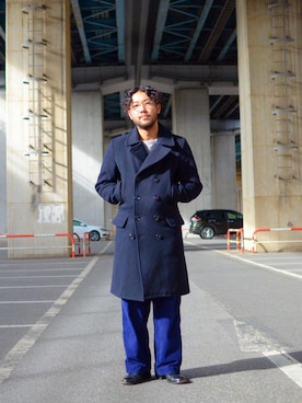 「schott（ショット）のアイテム（ピーコート）」を使った、sugaさん（メンズ・177cm）の冬コーディネート