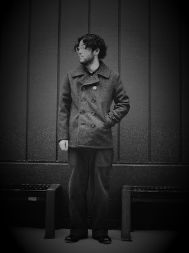 「schott（ショット）のアイテム（ピーコート）」を使った、sugaさん（メンズ・177cm）の冬コーディネート