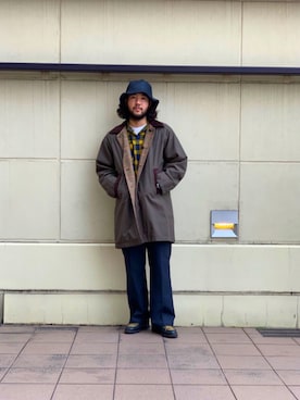 「schott（ショット）のアイテム（ステンカラーコート）」を使った、sugaさん（メンズ・177cm）の冬コーディネート