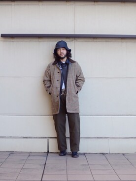 「schott（ショット）のアイテム（ステンカラーコート）」を使った、sugaさん（メンズ・177cm）の冬コーディネート