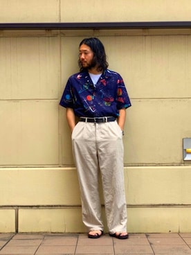 「schott（ショット）のSchott/ショット/HAWAIIAN SHIRT PLANET/ハワイアンシャツ プラネット（シャツ/ブラウス）」を使った、sugaさん（メンズ・177cm）の夏コーディネート