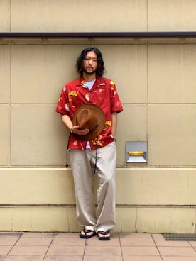 「schott（ショット）のSchott/ショット/HAWAIIAN SHIRT PLANET/ハワイアンシャツ プラネット（シャツ/ブラウス）」を使った、sugaさん（メンズ・177cm）の夏コーディネート
