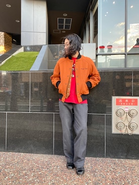 「schott（ショット）のアイテム（スタジャン）」を使った、sugaさん（メンズ・177cm）の秋コーディネート