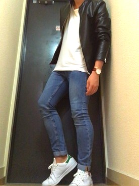 「Daniel Wellington」｜「アイテム（ライダースジャケット）」を使った、KeNさん（メンズ・174cm）の秋コーディネート