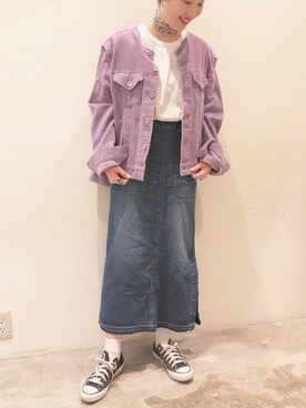「niko and...（ニコアンド）のアイテム（ノーカラージャケット）」を使った、　くまななさん（レディース・163cm）の冬コーディネート