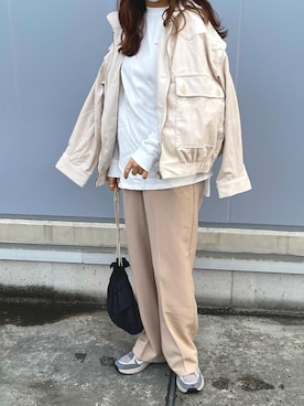 「w closet（ダブルクローゼット）のドロップショルダーBIGブルゾン（ブルゾン）」を使った、ちぇるさん（レディース・156cm）の冬コーディネート