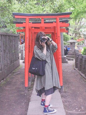 「JEANASIS（ジーナシス）のアイテム（シャツワンピース）」を使った、なっつさん（レディース・160cm）の春コーディネート