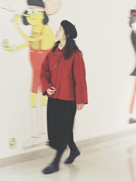 「アイテム（ダッフルコート、レッド系）」を使った、麦田さん（レディース・155cm）の冬コーディネート