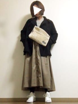 「Ray BEAMS（レイビームス）のアイテム（ピーコート）」を使った、mameさん（レディース・166cm）の冬コーディネート