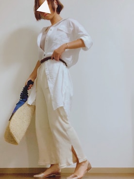 「スリットパンツ」｜「アイテム（シャツワンピース）」を使った、mameさん（レディース・168cm）の夏コーディネート