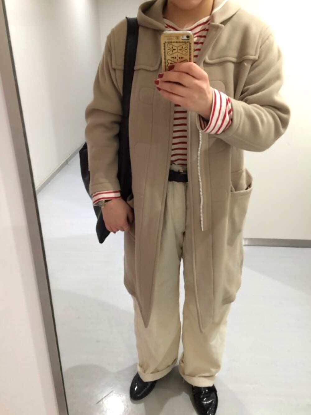 「ORCIVALの【ＯＲＣＩＶＡＬ】メルトンフードロング（その他アウター、ベージュ系）」を使った、yuki さん（レディース・161cm）の冬コーディネートの1枚目の写真
