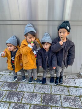 「apres les cours（アプレレクール）のアイテム（モッズコート）」を使った、わにさん（キッズ・100cm）の冬コーディネート