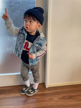 「靴下チラ見せ」｜「アイテム（スウェット）」を使った、わにさん（キッズ・90cm）の冬コーディネート