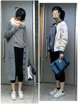 「リブニット」｜「アイテム（MA-1）」を使った、©︎zmiii＊さん（レディース・165cm）の秋コーディネート