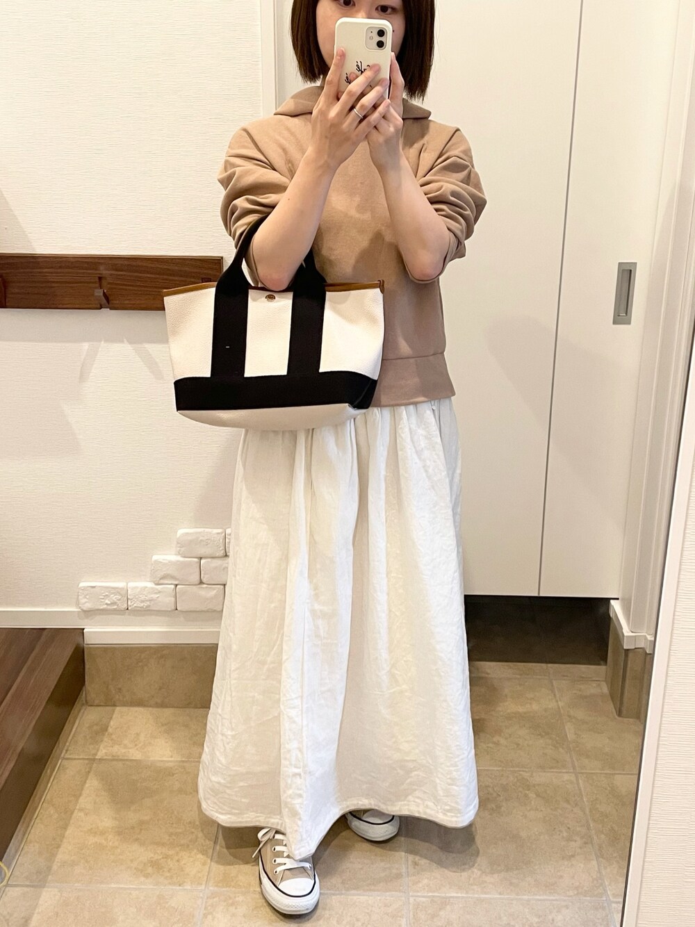 「淡色コーデ、低身長、低身長コーデ、サマンサモスモス、無印良品」｜「Samansa Mos2のパイピングギャザースカート（スカート、ホワイト系）」を使った、𝑀さん（レディース・150cm）の春コーディネートの1枚目の写真