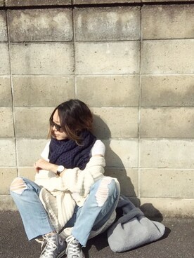 「MODE ROBE（モードローブ）のアイテム（カーディガン/ボレロ）」を使った、911ERIKAさん（レディース・158cm）の冬コーディネート