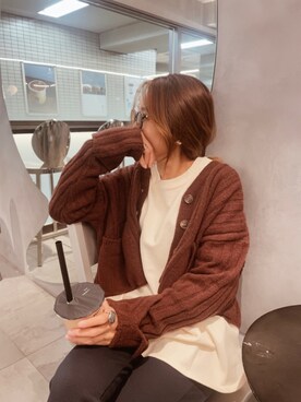 「rectangle（レクタングル）のアイテム（カーディガン/ボレロ）」を使った、911ERIKAさん（レディース・157cm）の冬コーディネート