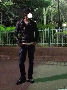 「アイテム（ライダースジャケット）」を使った、shinzoさん（メンズ・175cm・40代）の春コーディネート