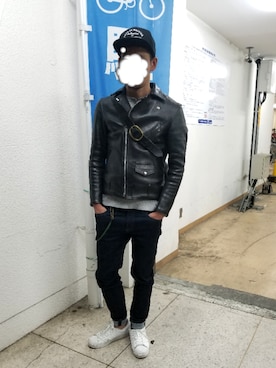 「アイテム（ライダースジャケット）」を使った、shinzoさん（メンズ・175cm・40代）の春コーディネート