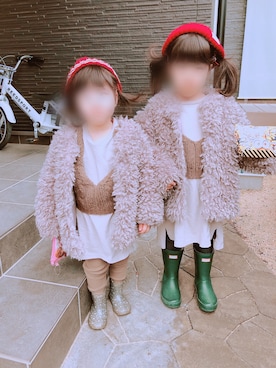 「kids」｜「アイテム（ノーカラージャケット）」を使った、ru_ne girls さん（キッズ・100cm）の春コーディネート