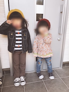「petit main（プティマイン）のアイテム（デニムジャケット）」を使った、ru_ne girls さん（キッズ・100cm）の春コーディネート