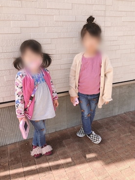 「petit main」｜「アイテム（スリッポン）」を使った、ru_ne girls さん（キッズ・110cm）の秋コーディネート