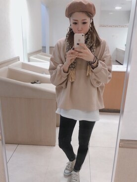 「Champion」｜「アイテム（ハンチング/ベレー帽）」を使った、ru_ne girls さん（レディース・157cm）の冬コーディネート