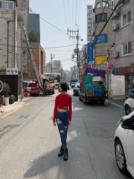 「red」｜「アイテム（その他トップス）」を使った、justootiredさん（レディース・161cm）の春コーディネート