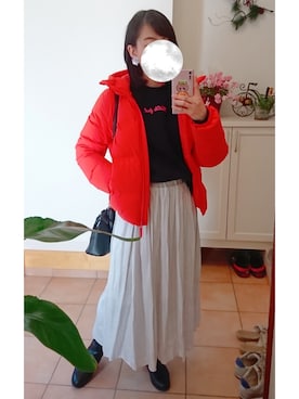 「ショートダウン」｜「アイテム（その他アウター）」を使った、サエさん（レディース・155cm）の冬コーディネート