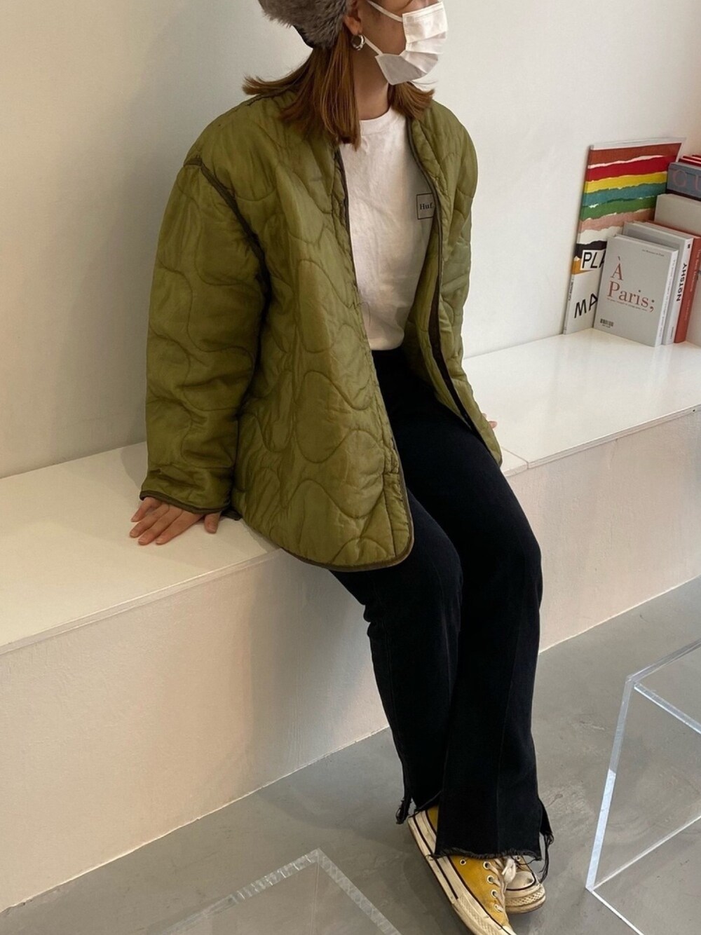 「ショッピング、休日コーデ、カジュアルコーデ、ootd、秋コーデ、古着MIX」｜「VINTAGEのアイテム（その他アウター、グリーン系）」を使った、marinaさん（レディース・161cm）の秋コーディネートの1枚目の写真