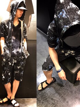 「フラワープリント」｜「アイテム（パーカー）」を使った、Nakataさん（メンズ・170cm）の春コーディネート