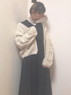 「chocomee（チョコミー）のアイテム（カーディガン/ボレロ）」を使った、An*さん（レディース・157cm）の冬コーディネート