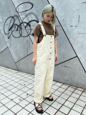 「AVIREX（アヴィレックス）のアイテム（サロペット/オーバーオール）」を使った、Natsumiさん（レディース・155cm）の夏コーディネート