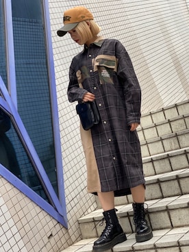 「AVIREX（アヴィレックス）のアイテム（シャツワンピース）」を使った、Natsumiさん（レディース・155cm）の夏コーディネート