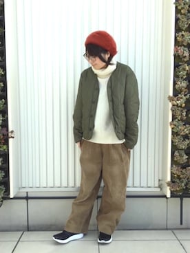 「coenスタッフスタイリング」｜「アイテム（ハンチング/ベレー帽）」を使った、coen さなりさん（レディース・155cm）の冬コーディネート