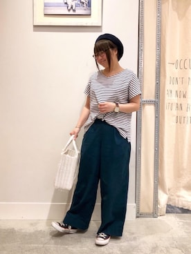 「coenスタッフスタイリング」｜「アイテム（ハンチング/ベレー帽）」を使った、coen さなりさん（レディース・155cm）の春コーディネート