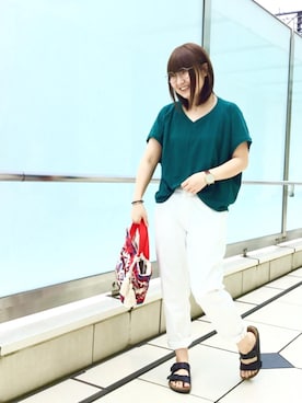 「coen（コーエン）のテーパードスリム5ポケットデニムパンツ（デニムパンツ）」を使った、coen さなりさん（レディース・155cm）の夏コーディネート