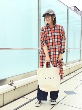 「coenスタッフスタイリング」｜「アイテム（シャツワンピース）」を使った、coen さなりさん（レディース・155cm）の秋コーディネート