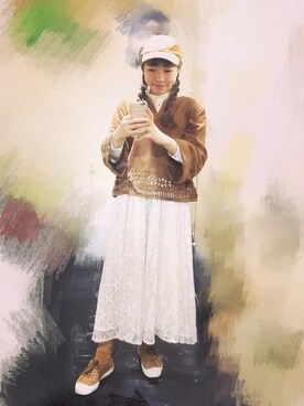 「アイテム（その他トップス、ブラウン系）」を使った、微博：@哈吉他 さん（レディース・158cm）の春コーディネート