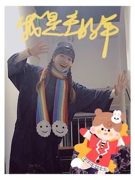 「handmade」｜「アイテム（ニットキャップ/ビーニー）」を使った、微博：@哈吉他 さん（レディース・158cm）の冬コーディネート