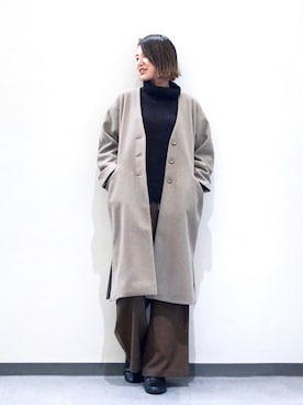 「niko and...（ニコアンド）のアイテム（ノーカラーコート）」を使った、AIKO /niko and...さん（レディース・162cm）の冬コーディネート