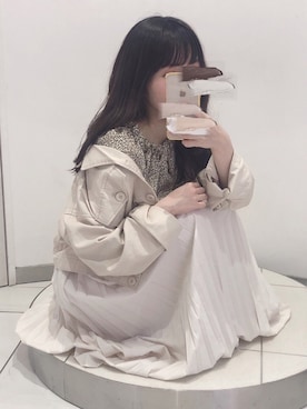 「Chaco closet（チャコ クローゼット）のアソートプリーツ Aラインウエストゴムロングスカート[チェック 小花柄 ダルメシアン コーデュロイ サテン シアー 無地]（スカート）」を使った、ᴹᵃʳᵘさん（レディース・146cm）の春コーディネート