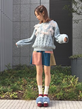 「アイテム（その他シューズ、パープル系）」を使った、merry jenny 梅田店さん（レディース・160cm）の秋コーディネート